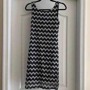 Blue and silver chevron party dress